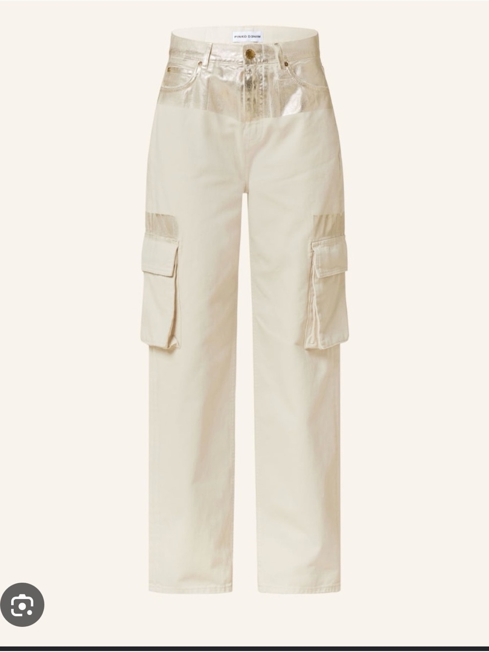 Pinko Cream Cargo Jeans with Metallic Gold Waist